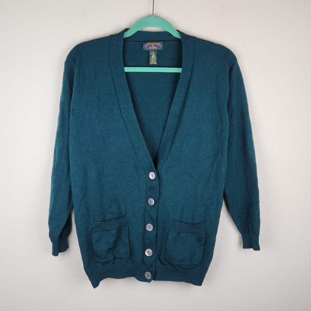 Charter Club Classic 100% Merino Wool Green Cardigan Sweater sz S flaw